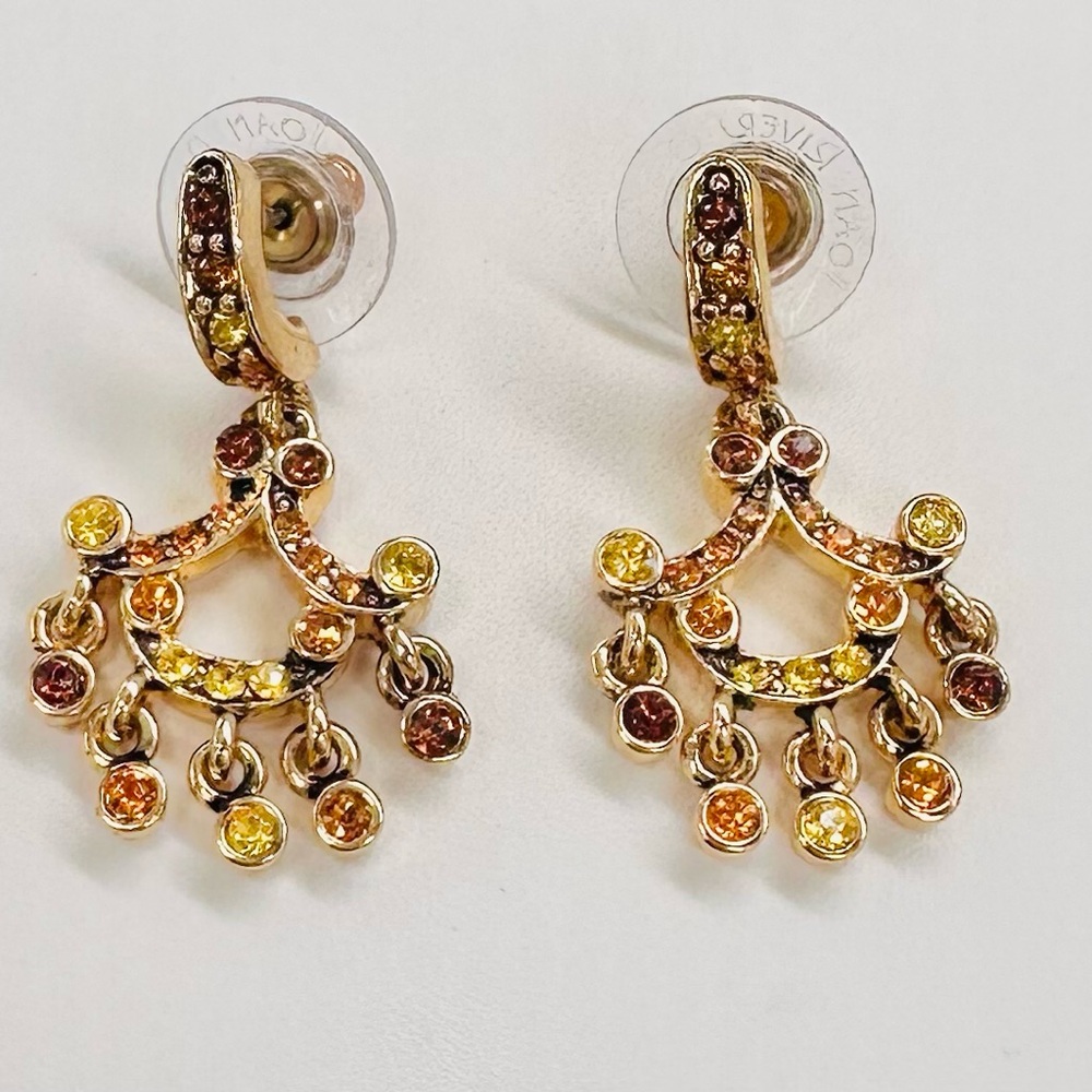 Joan Rivers Gold Tone Orange Rhinestone Chandelier Earrings Drop Dangle Pierced